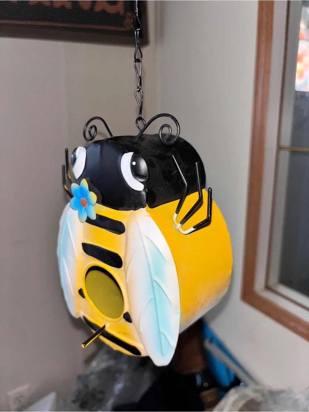 Bird Feeder w/Light Blue Wings,Tin design,& Just add food…. Never Used